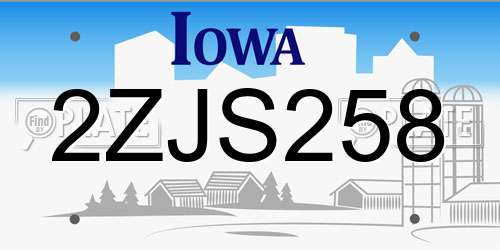 2ZJS258 Iowa License Plate