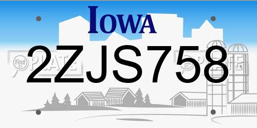 2ZJS758 Iowa License Plate