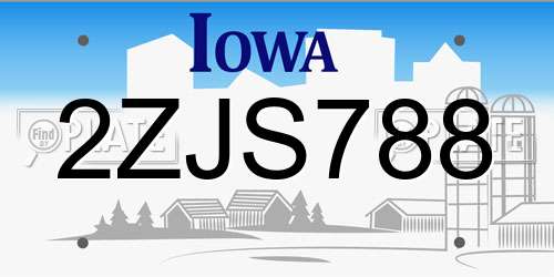 2ZJS788 Iowa License Plate