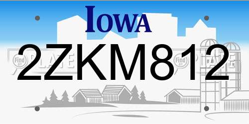 2ZKM812 Iowa License Plate