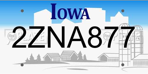 2ZNA877 Iowa License Plate