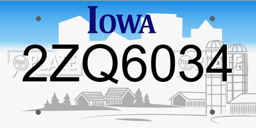 2ZQ6034 Iowa License Plate