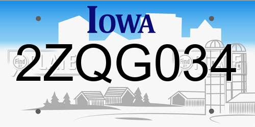 2ZQG034 Iowa License Plate