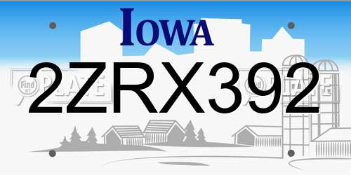 2ZRX392 Iowa License Plate