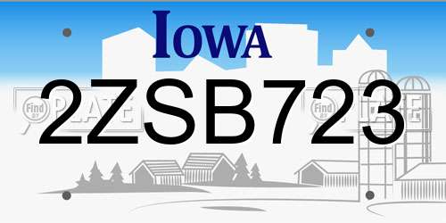 2ZSB723 Iowa License Plate