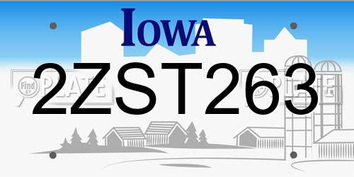 2ZST263 Iowa License Plate