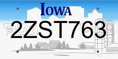 2ZST763 Iowa License Plate