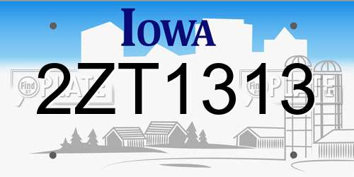 2ZT1313 Iowa License Plate