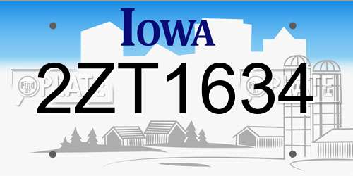 2ZT1634 Iowa License Plate