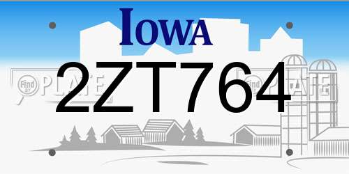 2ZT764 Iowa License Plate