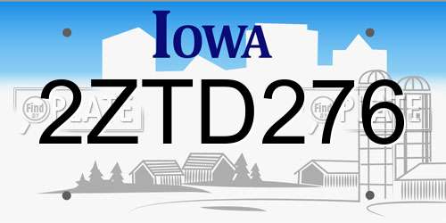 2ZTD276 Iowa License Plate