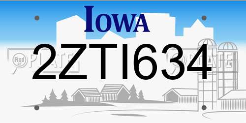 2ZTI634 Iowa License Plate