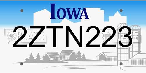 2ZTN223 Iowa License Plate