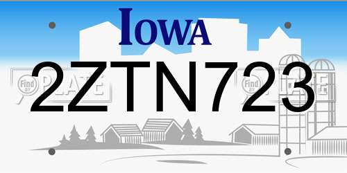 2ZTN723 Iowa License Plate