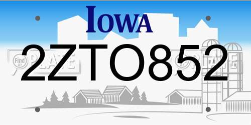 2ZTO852 Iowa License Plate