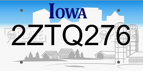 2ZTQ276 Iowa License Plate