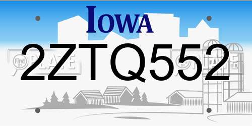 2ZTQ552 Iowa License Plate