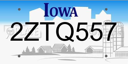 2ZTQ557 Iowa License Plate