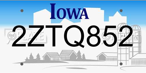 2ZTQ852 Iowa License Plate