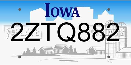 2ZTQ882 Iowa License Plate