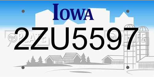 2ZU5597 Iowa License Plate