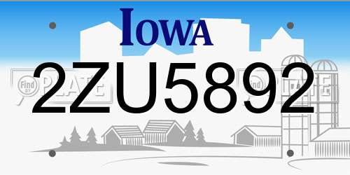 2ZU5892 Iowa License Plate