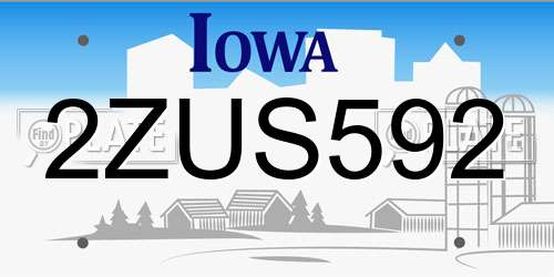 2ZUS592 Iowa License Plate