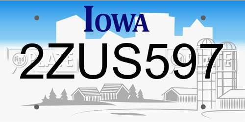 2ZUS597 Iowa License Plate