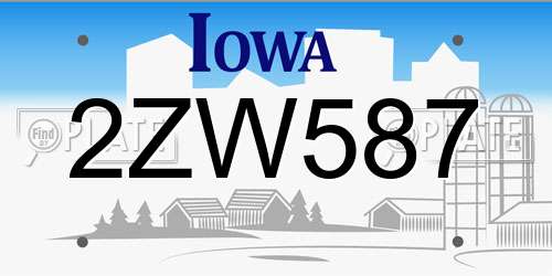 2ZW587 Iowa License Plate