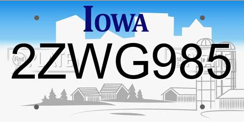 2ZWG985 Iowa License Plate