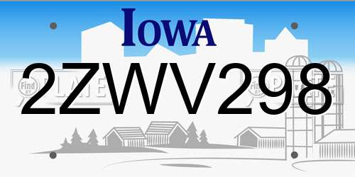 2ZWV298 Iowa License Plate