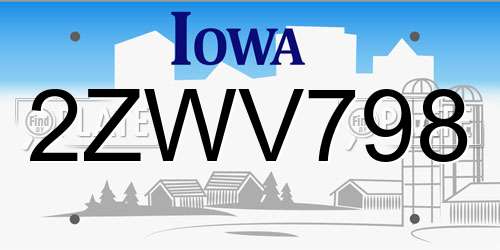 2ZWV798 Iowa License Plate