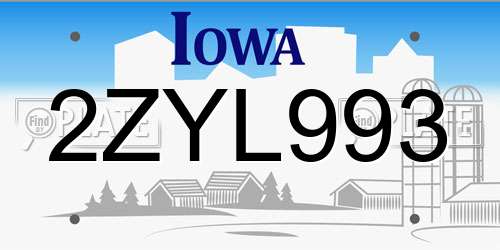 2ZYL993 Iowa License Plate