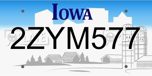 2ZYM577 Iowa License Plate