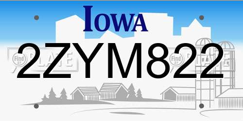 2ZYM822 Iowa License Plate