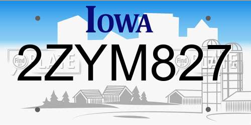 2ZYM827 Iowa License Plate