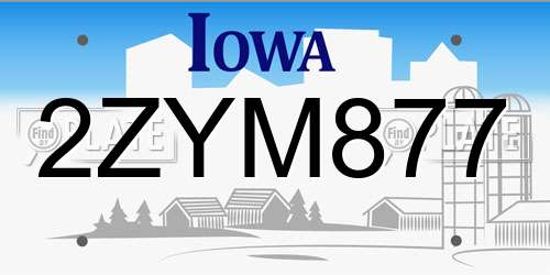 2ZYM877 Iowa License Plate