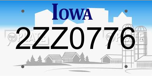 2ZZ0776 Iowa License Plate