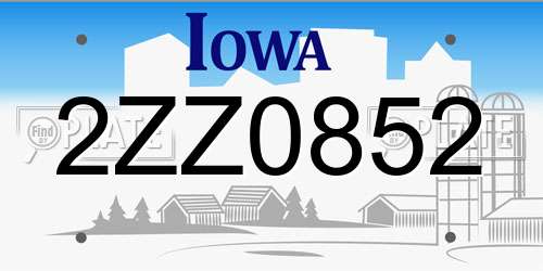 2ZZ0852 Iowa License Plate