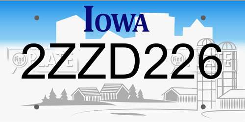 2ZZD226 Iowa License Plate