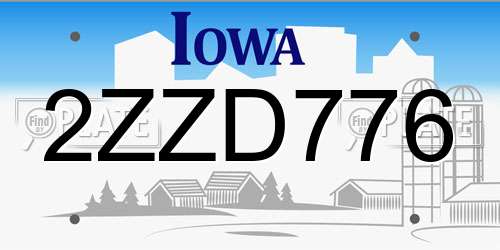 2ZZD776 Iowa License Plate
