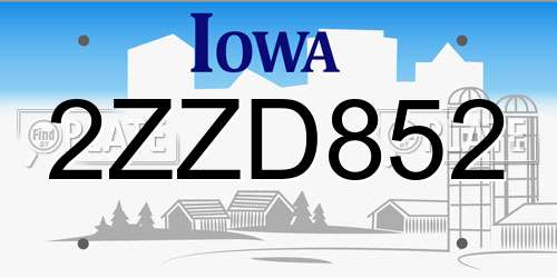 2ZZD852 Iowa License Plate