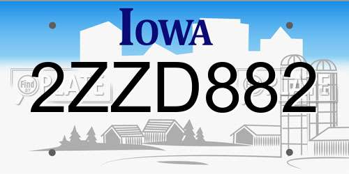 2ZZD882 Iowa License Plate