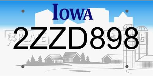 2ZZD898 Iowa License Plate