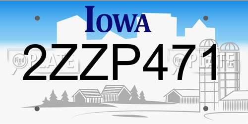 2ZZP471 Iowa License Plate