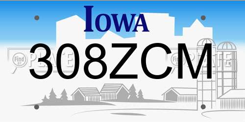 308ZCM Iowa License Plate