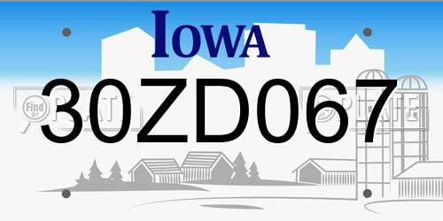 30ZD067 Iowa License Plate