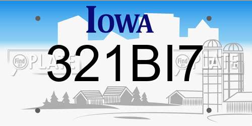 321BI7 Iowa License Plate