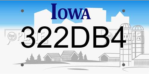 322DB4 Iowa License Plate