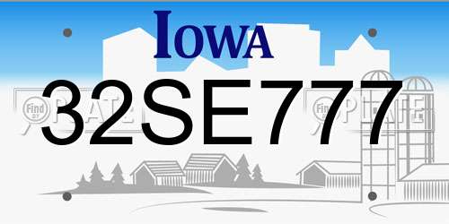 32SE777 Iowa License Plate